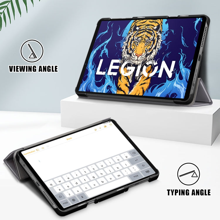 For Lenovo Legion Y700 3-folding Magnetic Buckle Custer Texture Leather Smart Tablet Case