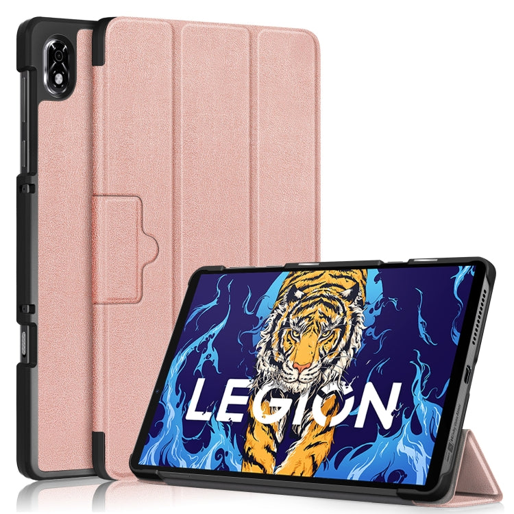For Lenovo Legion Y700 3-folding Magnetic Buckle Custer Texture Leather Smart Tablet Case