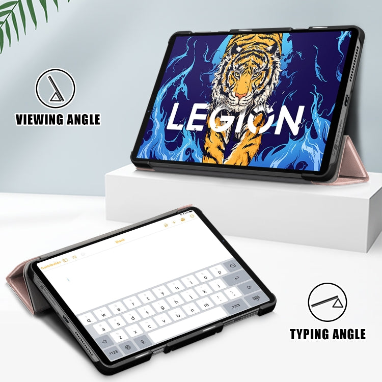 For Lenovo Legion Y700 3-folding Magnetic Buckle Custer Texture Leather Smart Tablet Case