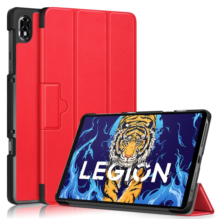 For Lenovo Legion Y700 3-folding Magnetic Buckle Custer Texture Leather Smart Tablet Case