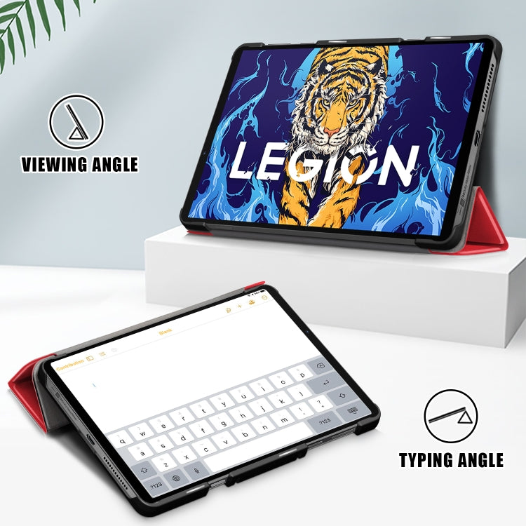 For Lenovo Legion Y700 3-folding Magnetic Buckle Custer Texture Leather Smart Tablet Case