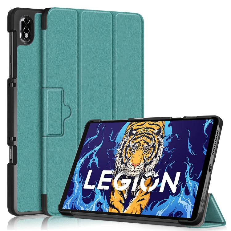 For Lenovo Legion Y700 3-folding Magnetic Buckle Custer Texture Leather Smart Tablet Case