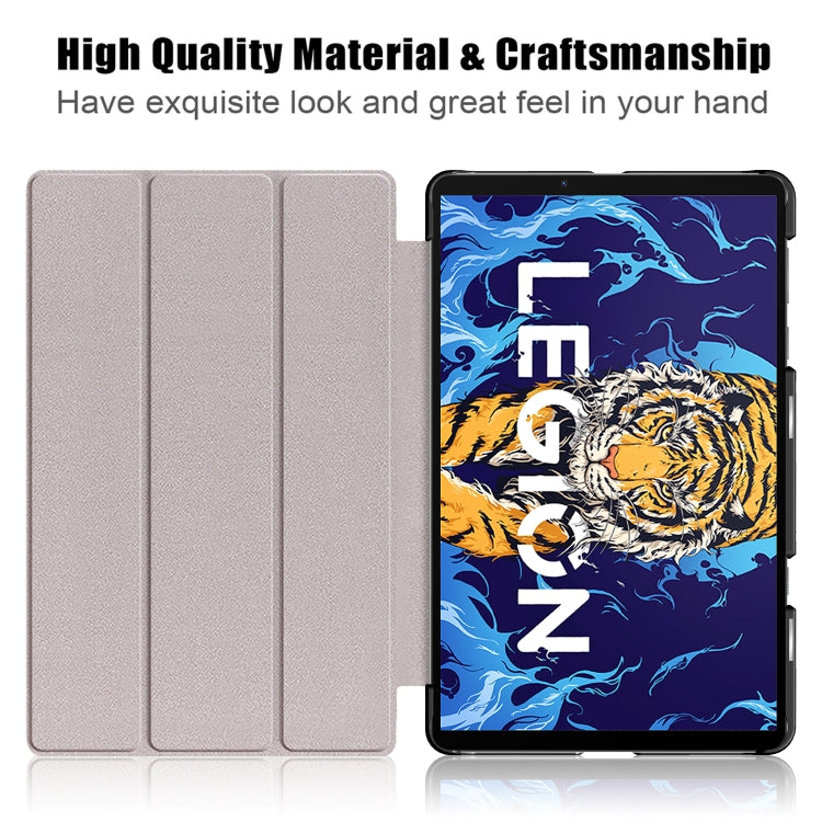 For Lenovo Legion Y700 3-folding Magnetic Buckle Custer Texture Leather Smart Tablet Case