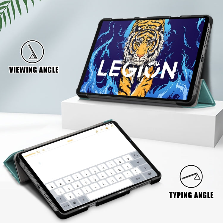 For Lenovo Legion Y700 3-folding Magnetic Buckle Custer Texture Leather Smart Tablet Case