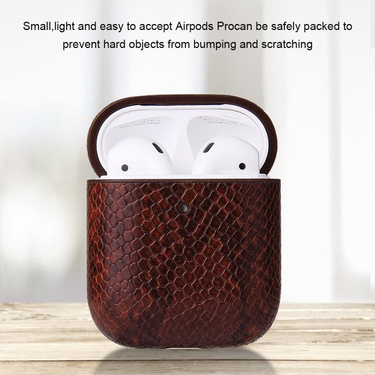 For AirPods 1 & 2 Anti-fall Snakeskin Texture PU Leather Protective Case with Carabiner
