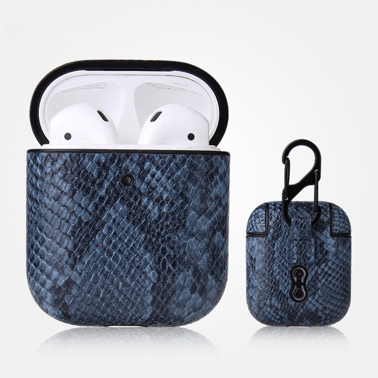 For AirPods 1 & 2 Anti-fall Snakeskin Texture PU Leather Protective Case with Carabiner
