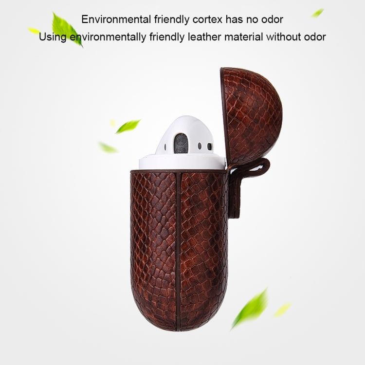For AirPods 1 & 2 Anti-fall Snakeskin Texture PU Leather Protective Case with Carabiner