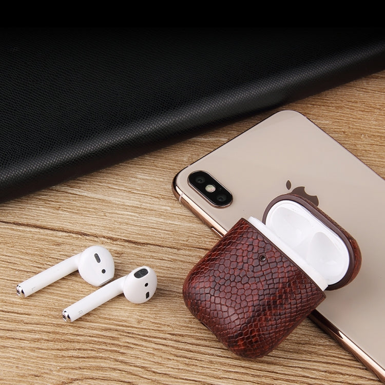 For AirPods 1 & 2 Anti-fall Snakeskin Texture PU Leather Protective Case with Carabiner