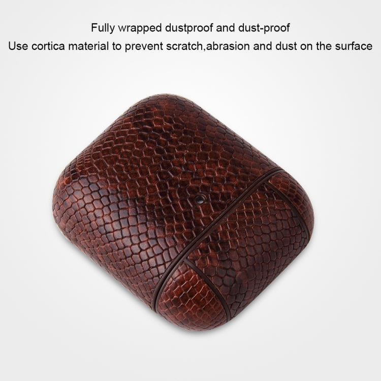 For AirPods 1 & 2 Anti-fall Snakeskin Texture PU Leather Protective Case with Carabiner