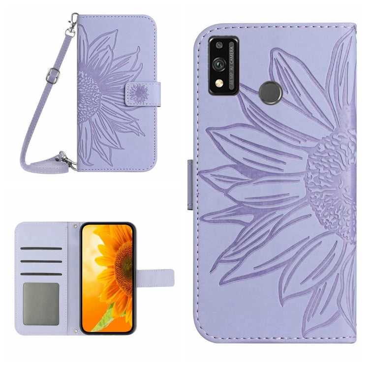 For Honor 9X Lite Skin Feel Sun Flower Pattern Flip Leather Phone Case with Lanyard