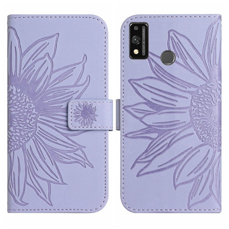 For Honor 9X Lite Skin Feel Sun Flower Pattern Flip Leather Phone Case with Lanyard