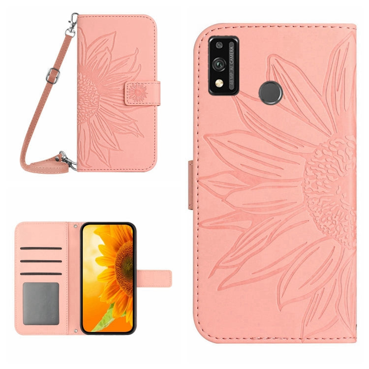 For Honor 9X Lite Skin Feel Sun Flower Pattern Flip Leather Phone Case with Lanyard