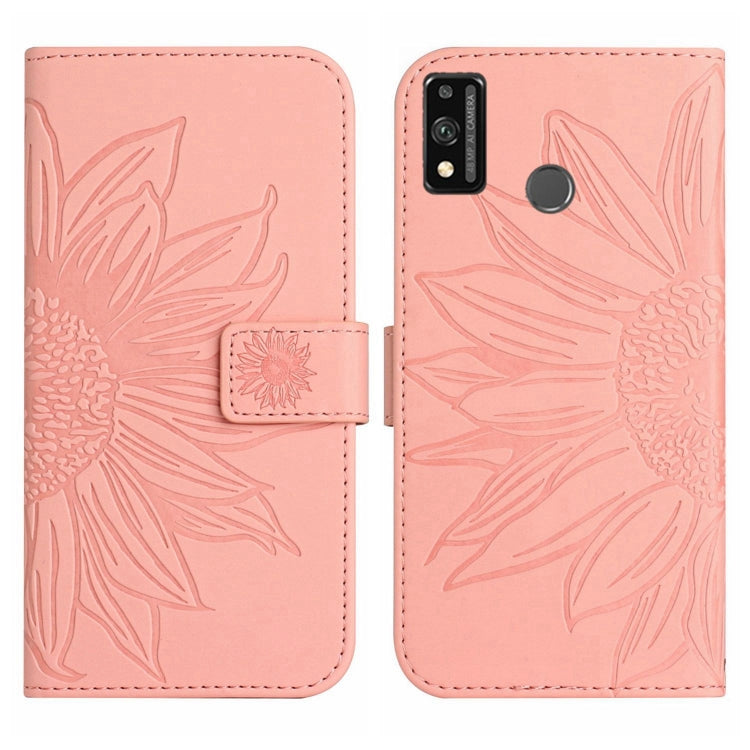 For Honor 9X Lite Skin Feel Sun Flower Pattern Flip Leather Phone Case with Lanyard