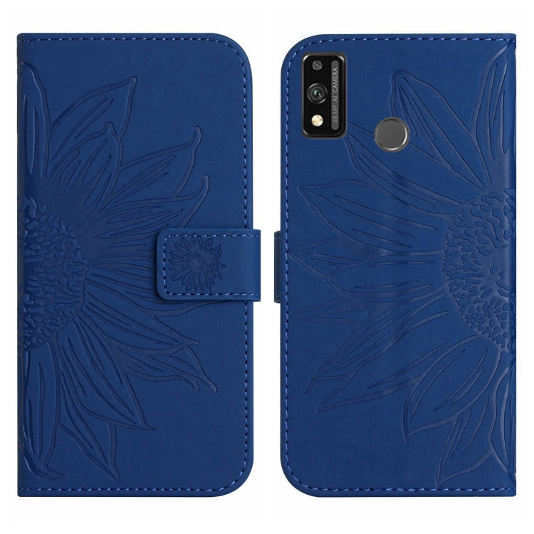 For Honor 9X Lite Skin Feel Sun Flower Pattern Flip Leather Phone Case with Lanyard