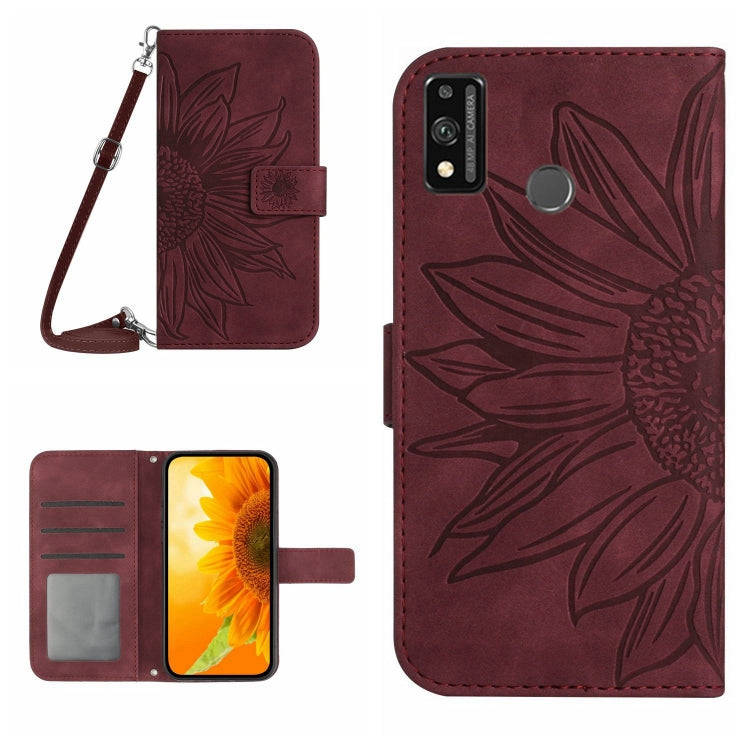 For Honor 9X Lite Skin Feel Sun Flower Pattern Flip Leather Phone Case with Lanyard