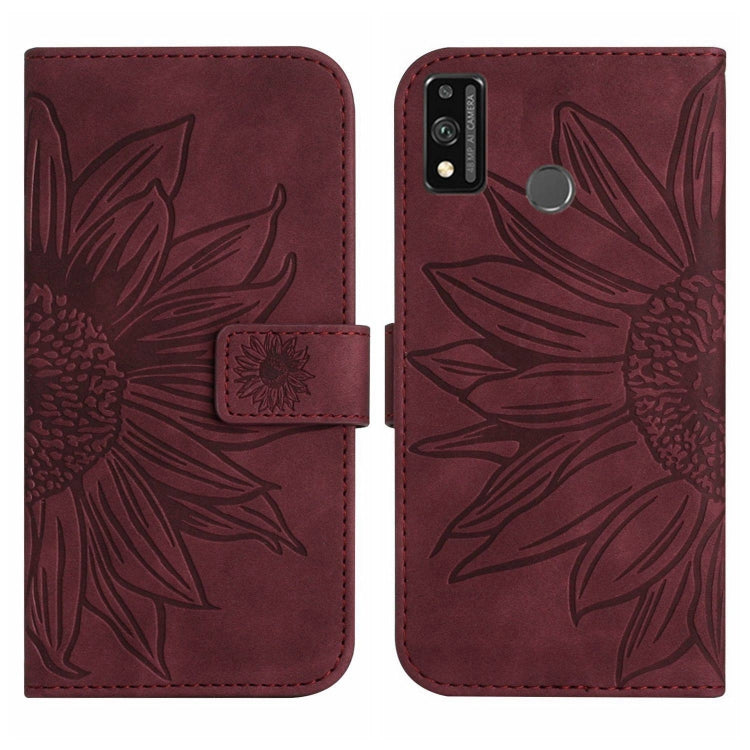 For Honor 9X Lite Skin Feel Sun Flower Pattern Flip Leather Phone Case with Lanyard