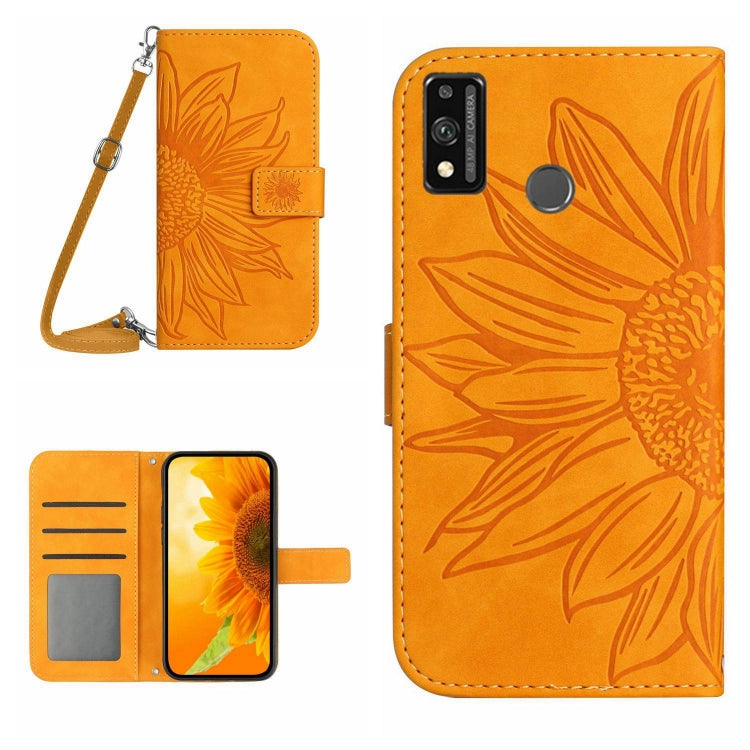 For Honor 9X Lite Skin Feel Sun Flower Pattern Flip Leather Phone Case with Lanyard