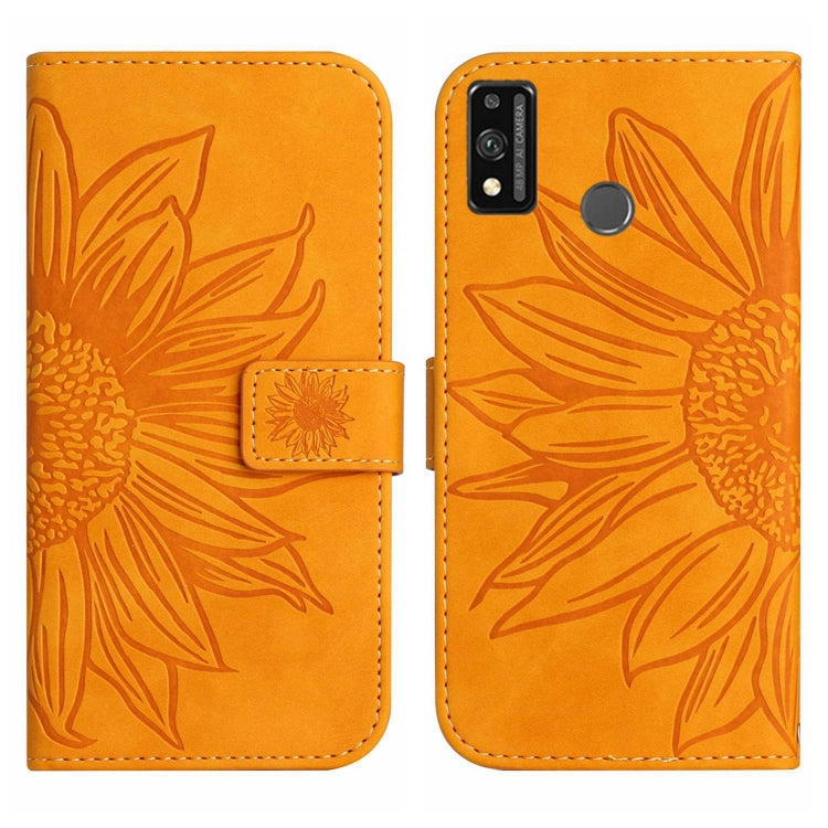 For Honor 9X Lite Skin Feel Sun Flower Pattern Flip Leather Phone Case with Lanyard