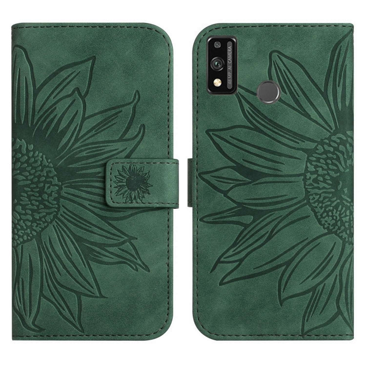 For Honor 9X Lite Skin Feel Sun Flower Pattern Flip Leather Phone Case with Lanyard