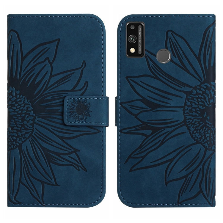 For Honor 9X Lite Skin Feel Sun Flower Pattern Flip Leather Phone Case with Lanyard