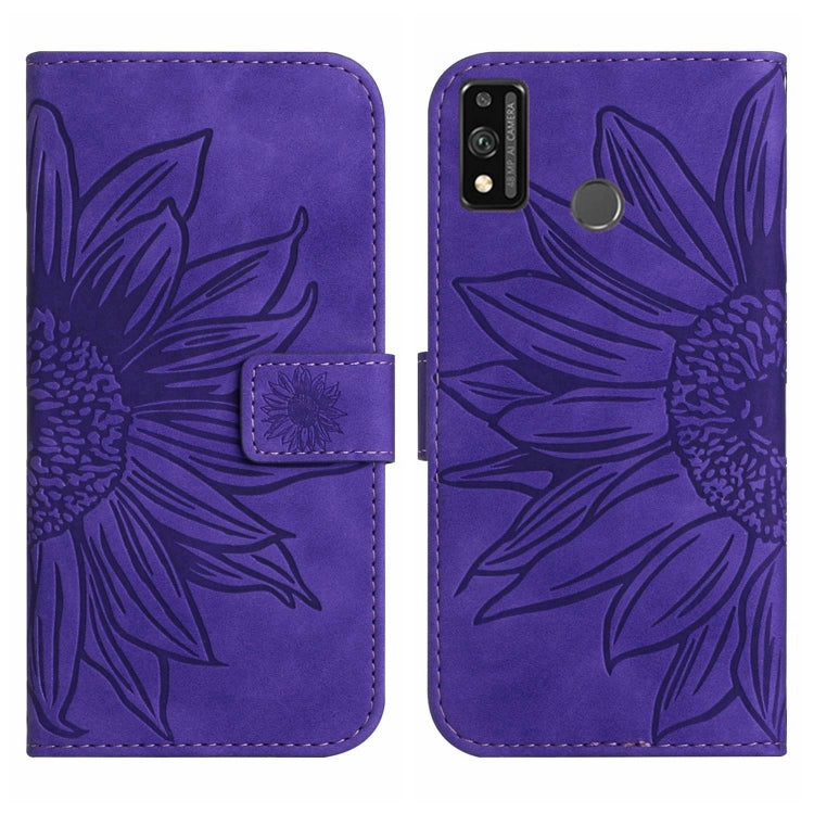 For Honor 9X Lite Skin Feel Sun Flower Pattern Flip Leather Phone Case with Lanyard