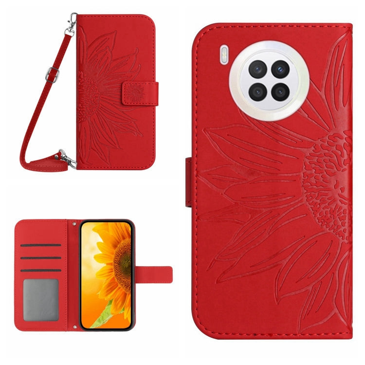 For Honor 50 Lite Skin Feel Sun Flower Pattern Flip Leather Phone Case with Lanyard
