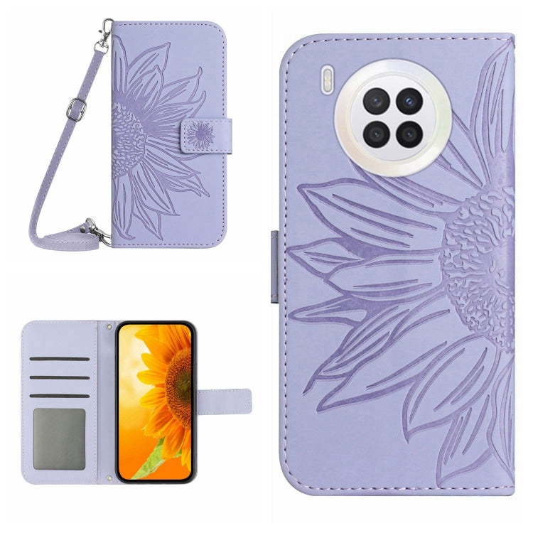 For Honor 50 Lite Skin Feel Sun Flower Pattern Flip Leather Phone Case with Lanyard