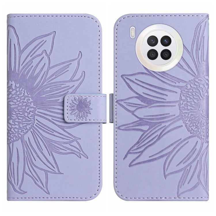 For Honor 50 Lite Skin Feel Sun Flower Pattern Flip Leather Phone Case with Lanyard