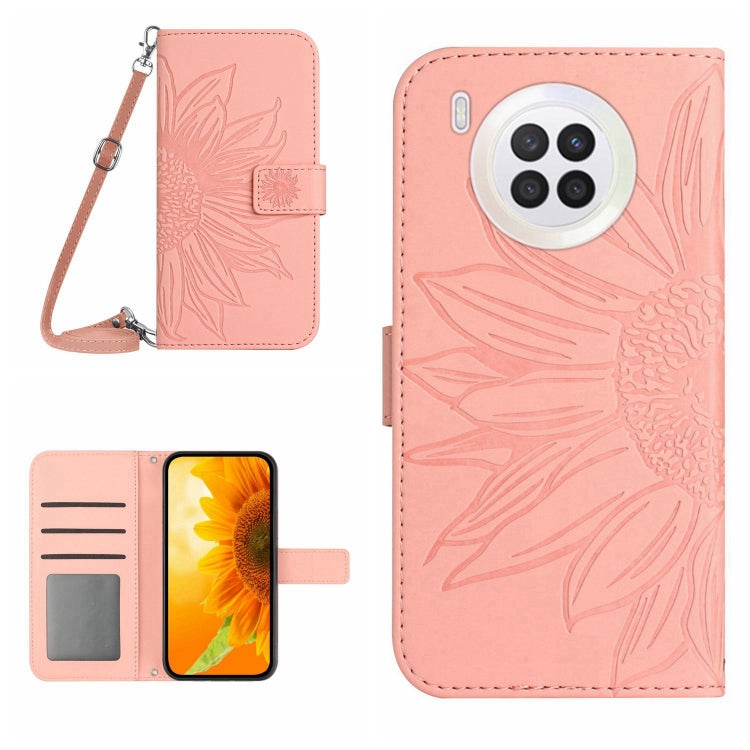 For Honor 50 Lite Skin Feel Sun Flower Pattern Flip Leather Phone Case with Lanyard