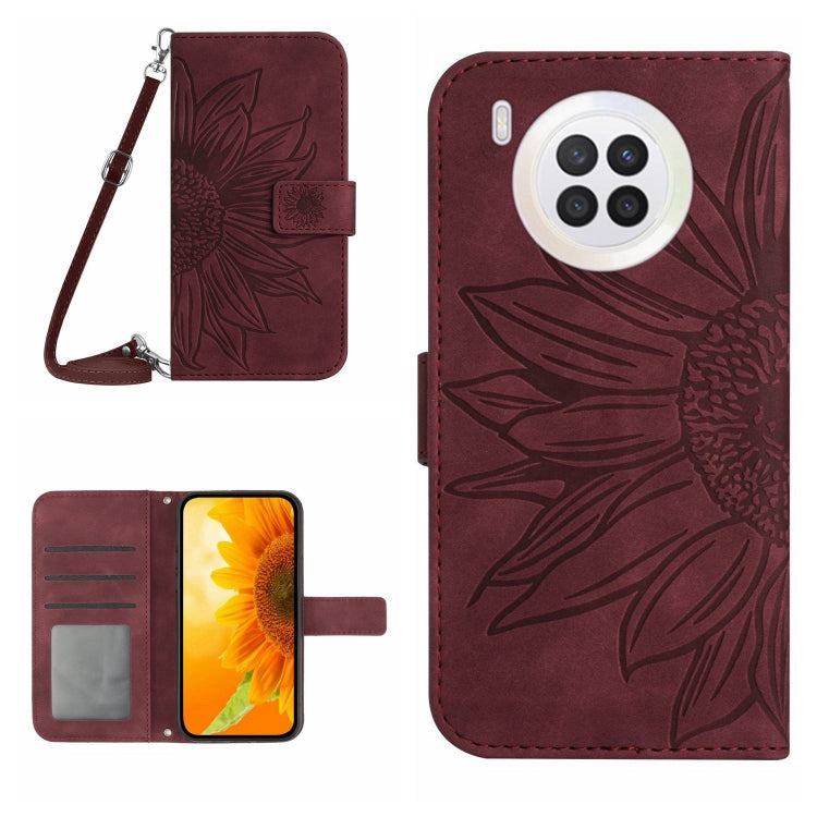For Honor 50 Lite Skin Feel Sun Flower Pattern Flip Leather Phone Case with Lanyard
