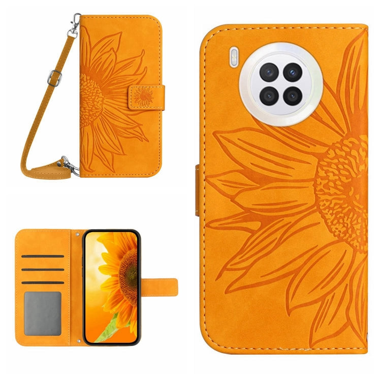 For Honor 50 Lite Skin Feel Sun Flower Pattern Flip Leather Phone Case with Lanyard