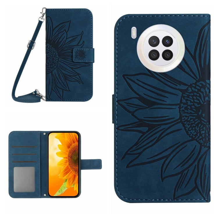 For Honor 50 Lite Skin Feel Sun Flower Pattern Flip Leather Phone Case with Lanyard