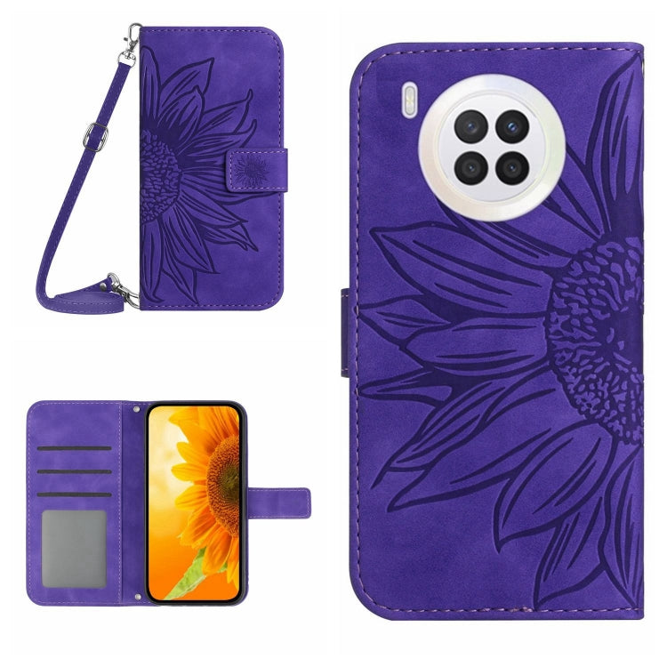 For Honor 50 Lite Skin Feel Sun Flower Pattern Flip Leather Phone Case with Lanyard