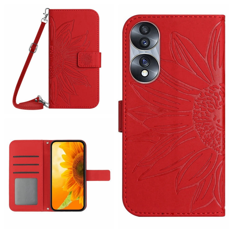 For Honor 70 Skin Feel Sun Flower Pattern Flip Leather Phone Case with Lanyard