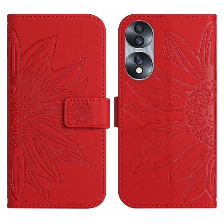 For Honor 70 Skin Feel Sun Flower Pattern Flip Leather Phone Case with Lanyard