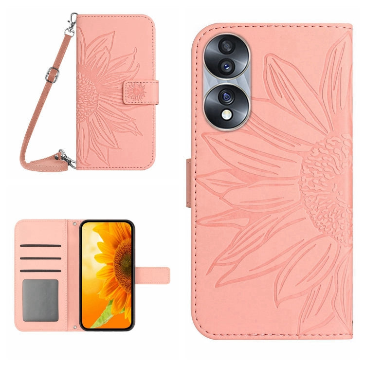 For Honor 70 Skin Feel Sun Flower Pattern Flip Leather Phone Case with Lanyard