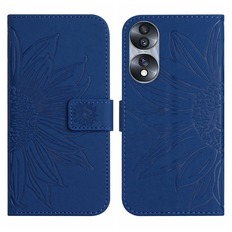 For Honor 70 Skin Feel Sun Flower Pattern Flip Leather Phone Case with Lanyard