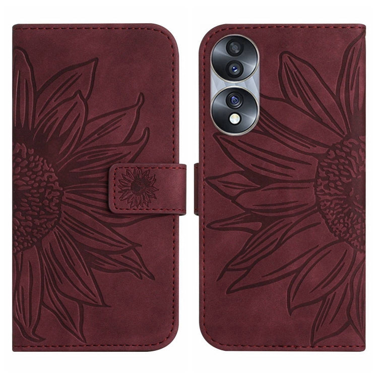 For Honor 70 Skin Feel Sun Flower Pattern Flip Leather Phone Case with Lanyard