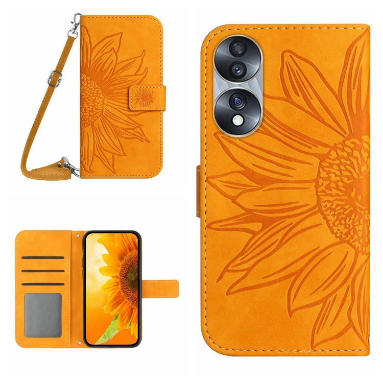 For Honor 70 Skin Feel Sun Flower Pattern Flip Leather Phone Case with Lanyard