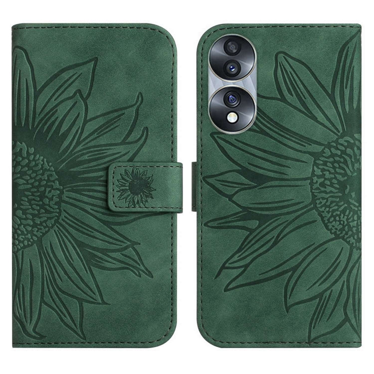 For Honor 70 Skin Feel Sun Flower Pattern Flip Leather Phone Case with Lanyard