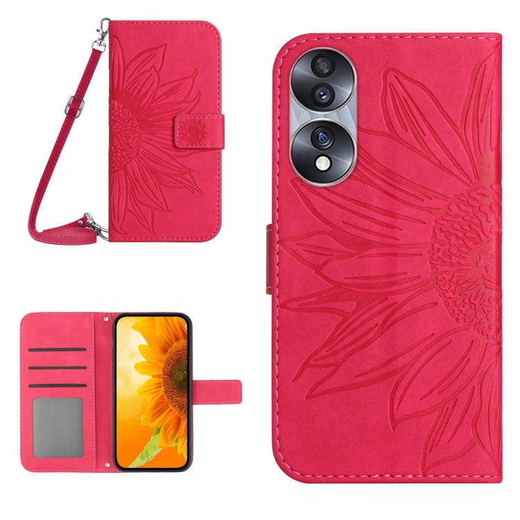For Honor 70 Skin Feel Sun Flower Pattern Flip Leather Phone Case with Lanyard