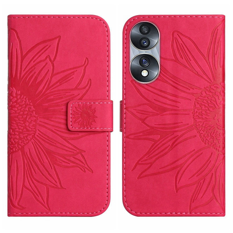 For Honor 70 Skin Feel Sun Flower Pattern Flip Leather Phone Case with Lanyard