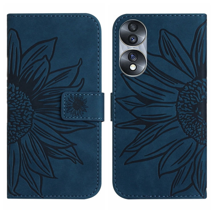 For Honor 70 Skin Feel Sun Flower Pattern Flip Leather Phone Case with Lanyard