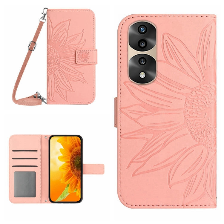 For Honor 70 Pro+ Skin Feel Sun Flower Pattern Flip Leather Phone Case with Lanyard