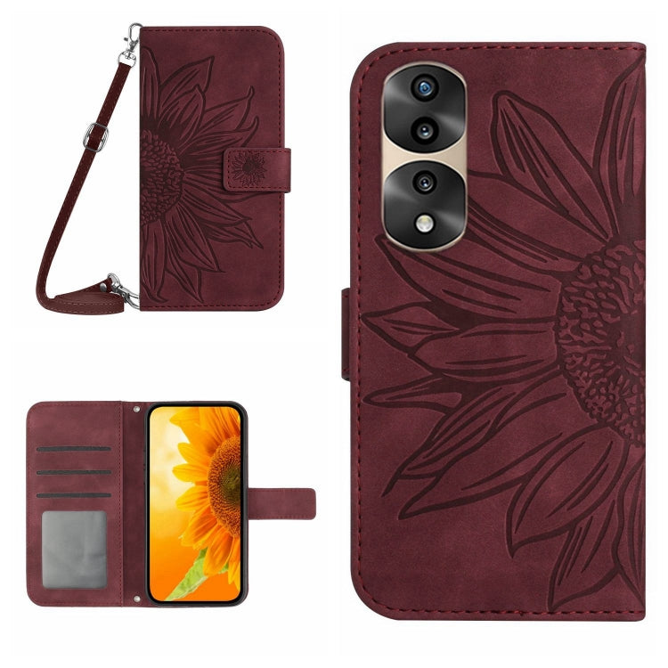 For Honor 70 Pro+ Skin Feel Sun Flower Pattern Flip Leather Phone Case with Lanyard