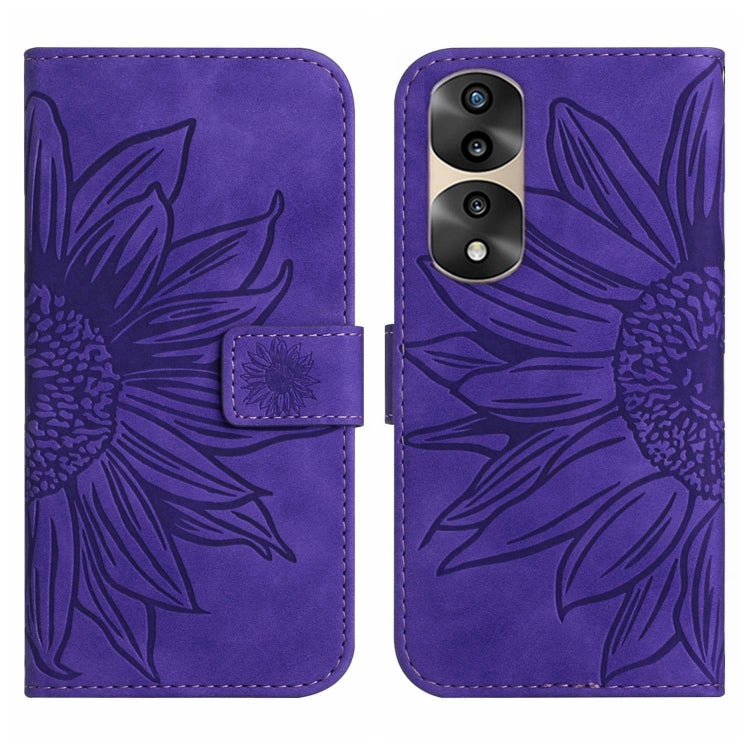 For Honor 70 Pro+ Skin Feel Sun Flower Pattern Flip Leather Phone Case with Lanyard