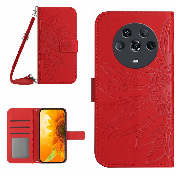 For Honor Magic4 Skin Feel Sun Flower Pattern Flip Leather Phone Case with Lanyard