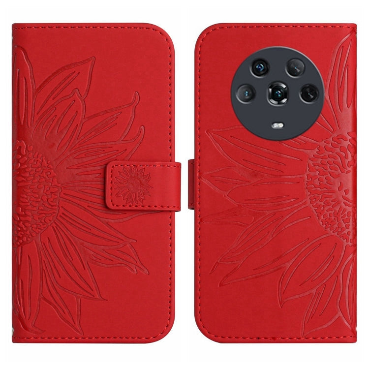 For Honor Magic4 Skin Feel Sun Flower Pattern Flip Leather Phone Case with Lanyard