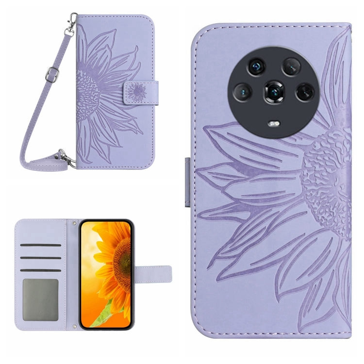 For Honor Magic4 Skin Feel Sun Flower Pattern Flip Leather Phone Case with Lanyard
