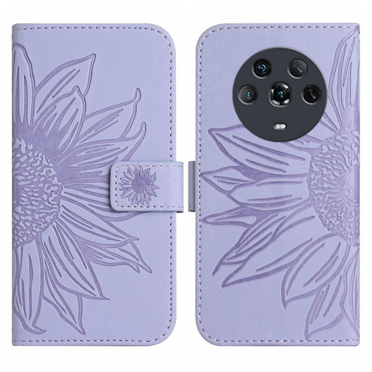 For Honor Magic4 Skin Feel Sun Flower Pattern Flip Leather Phone Case with Lanyard